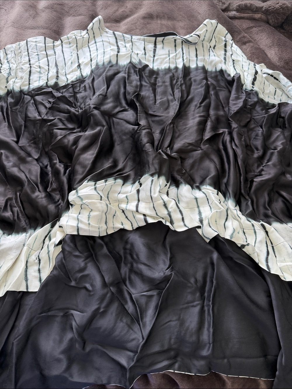 Black and White Tie-Dye Stripe silk top matching faux leather pants